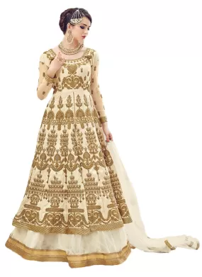 Embroidered Ball Gown in Cream Full Work Sharara 207