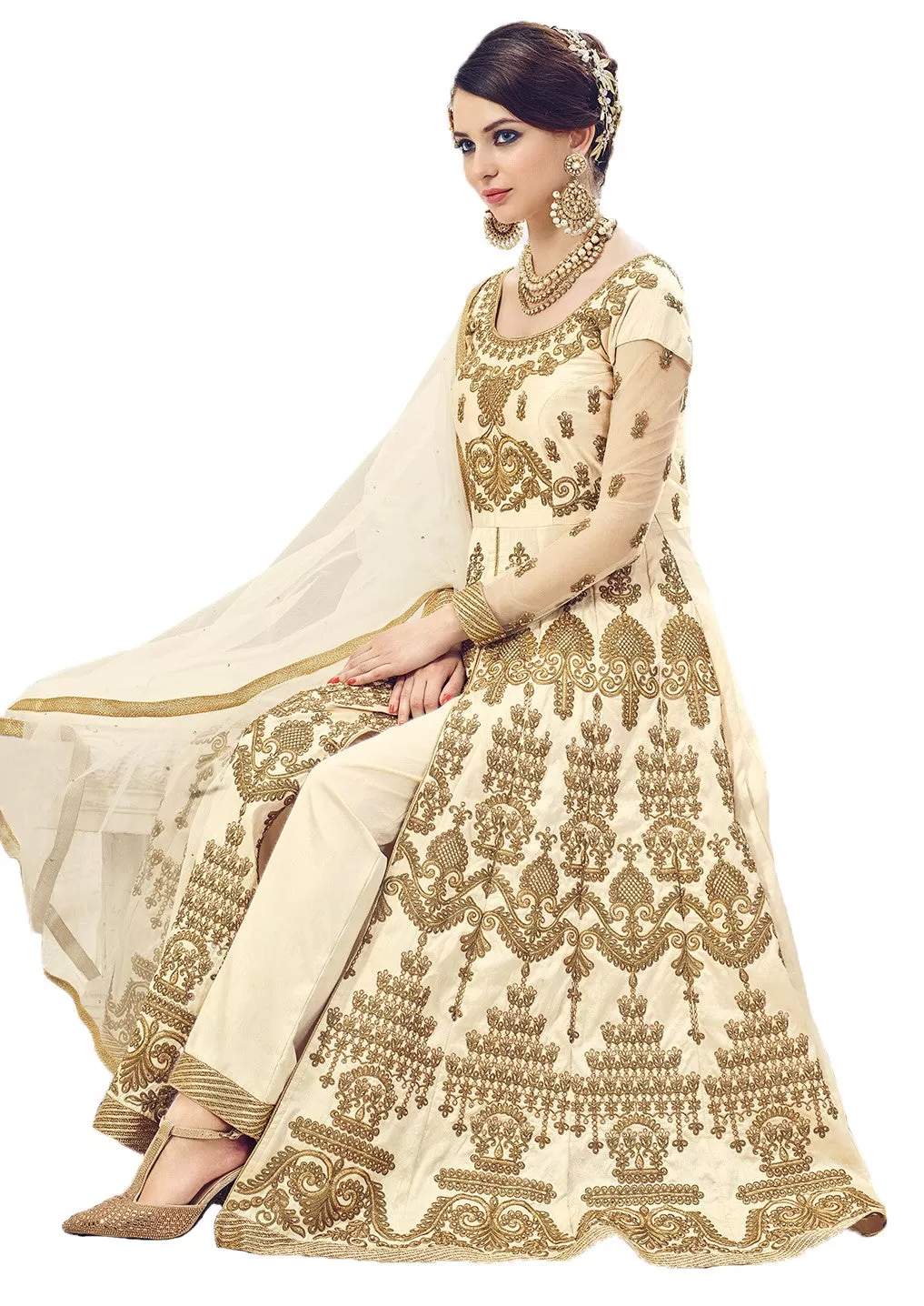 Embroidered Ball Gown in Cream Full Work Sharara 207