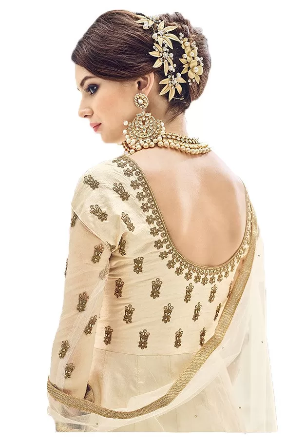 Embroidered Ball Gown in Cream Full Work Sharara 207