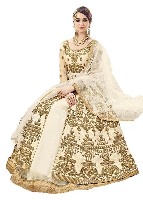 Embroidered Ball Gown in Cream Full Work Sharara 207