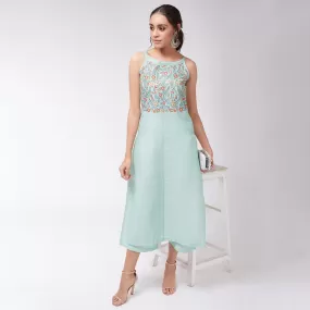 Embroidered Pastel Sleeveless Semi-Festive Kurta