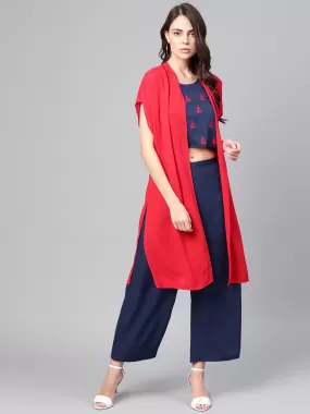 Embroidered Top With Pants And Loose Shrug