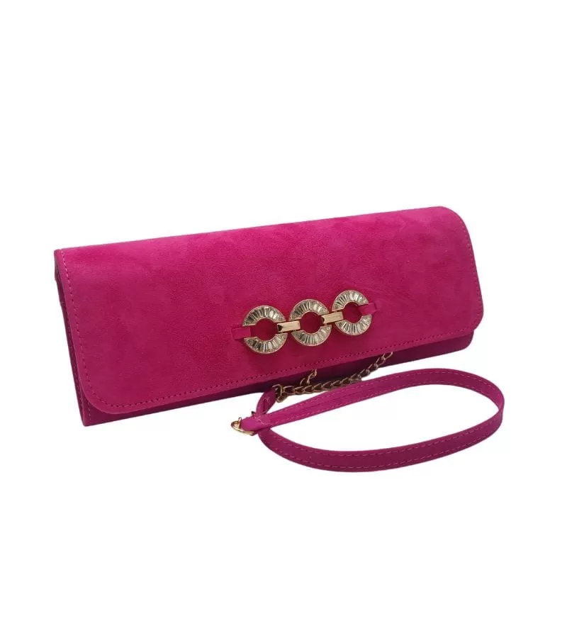 Emis Womens Suede Leather Pink Gold Detail Clutch Bag - T20 8193