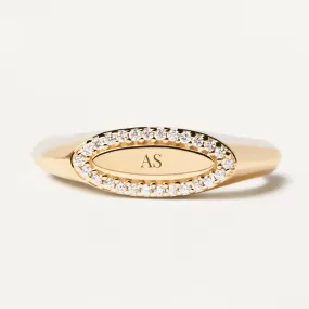 Engravable Zirconia-Studded Lace Stamp Ring