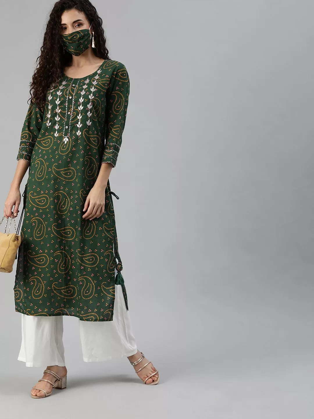 Ethereal Seaweed Green Bandhani Kurta