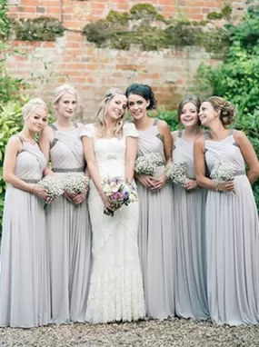 Exquisite Floor-Length Sleeveless Grey Bridesmaid Dress