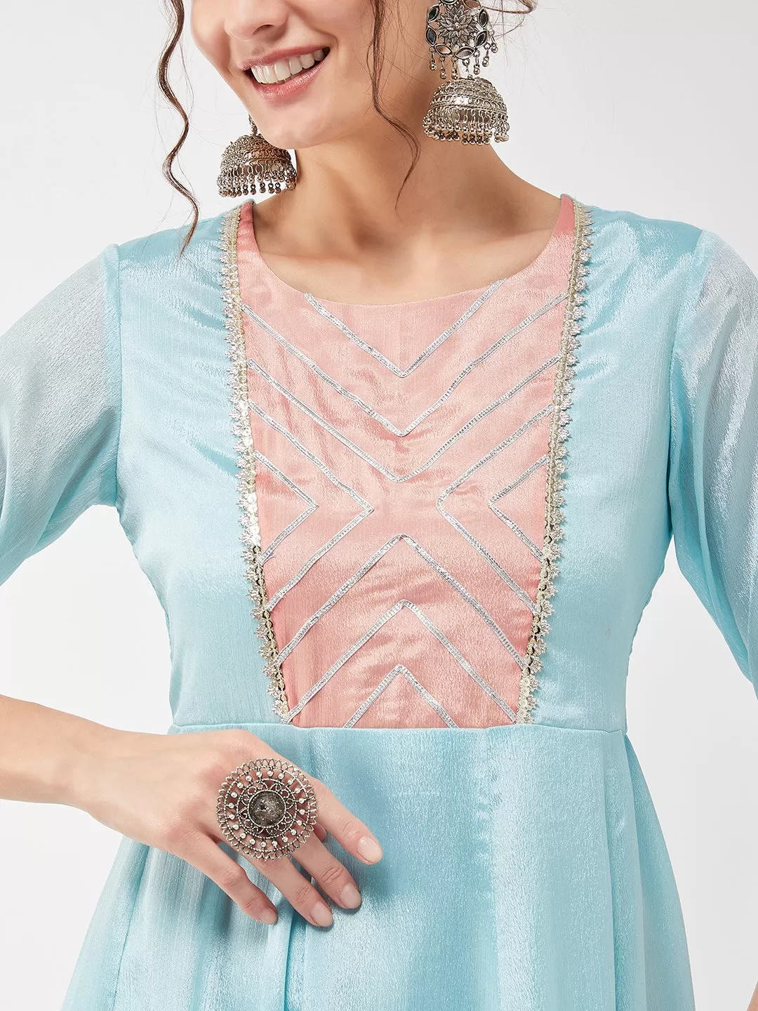 Festive Pastel Lace Detailed Flared Kurta