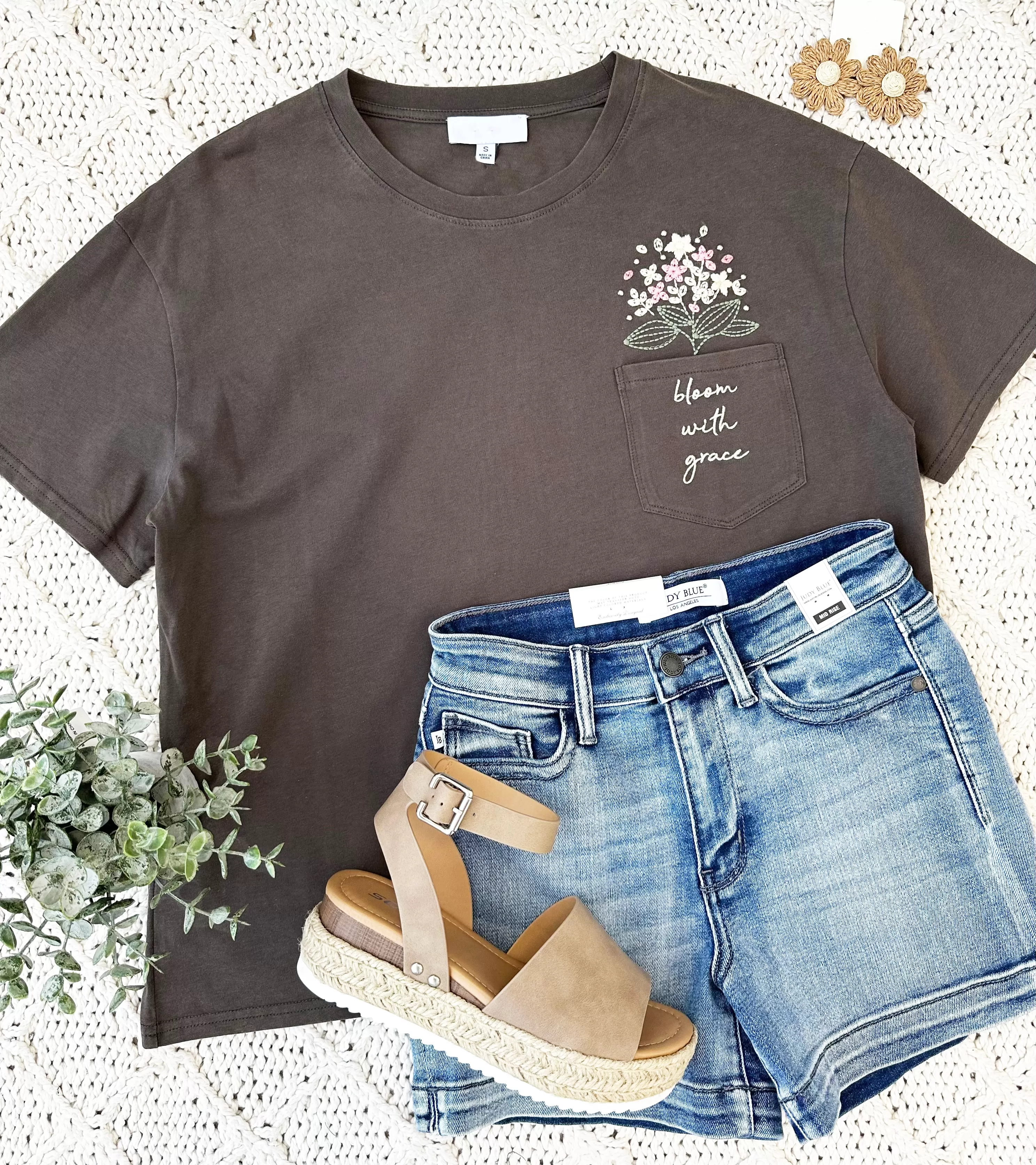 FINAL SALE - Bloom With Grace Embroidered Pocket Tee