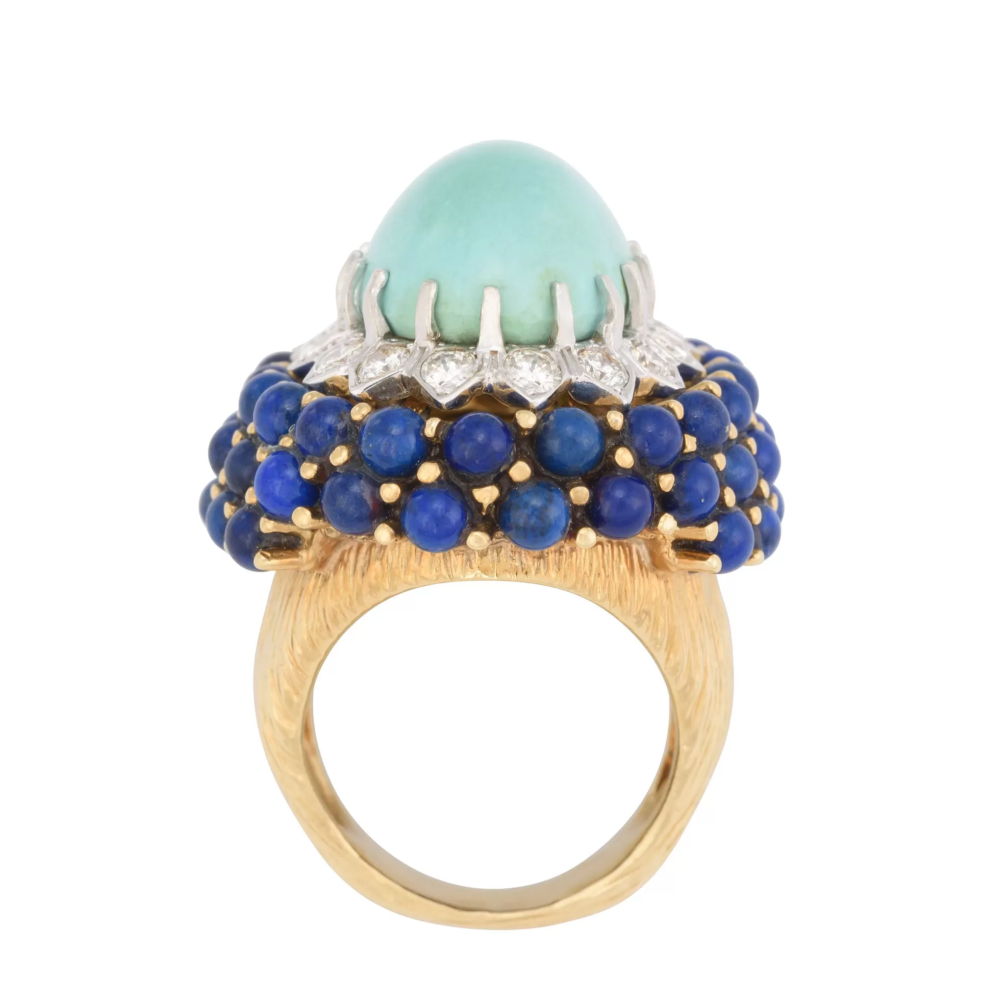 Fine 18 karat Yellow Gold Robin Egg Blue Turquoise Cocktail Ring