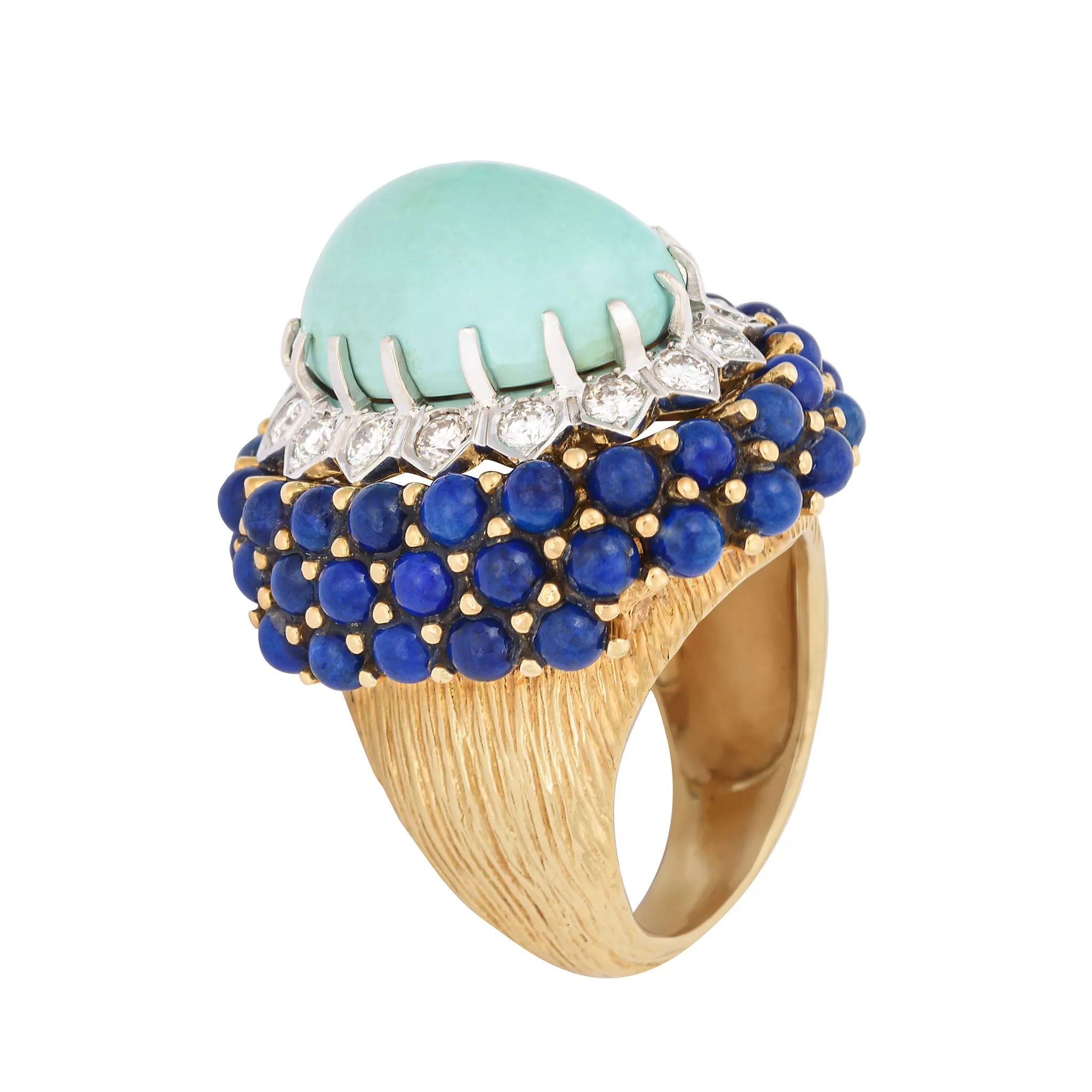 Fine 18 karat Yellow Gold Robin Egg Blue Turquoise Cocktail Ring