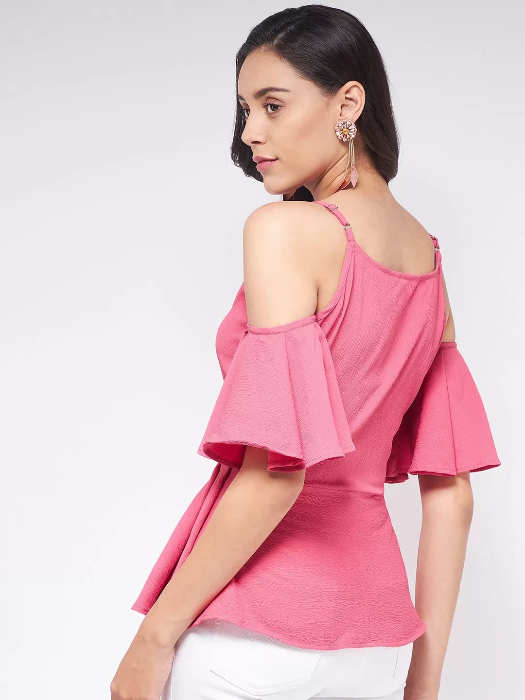 Flaunt Yourself In Solid Overlap Cold-Shoulder Top