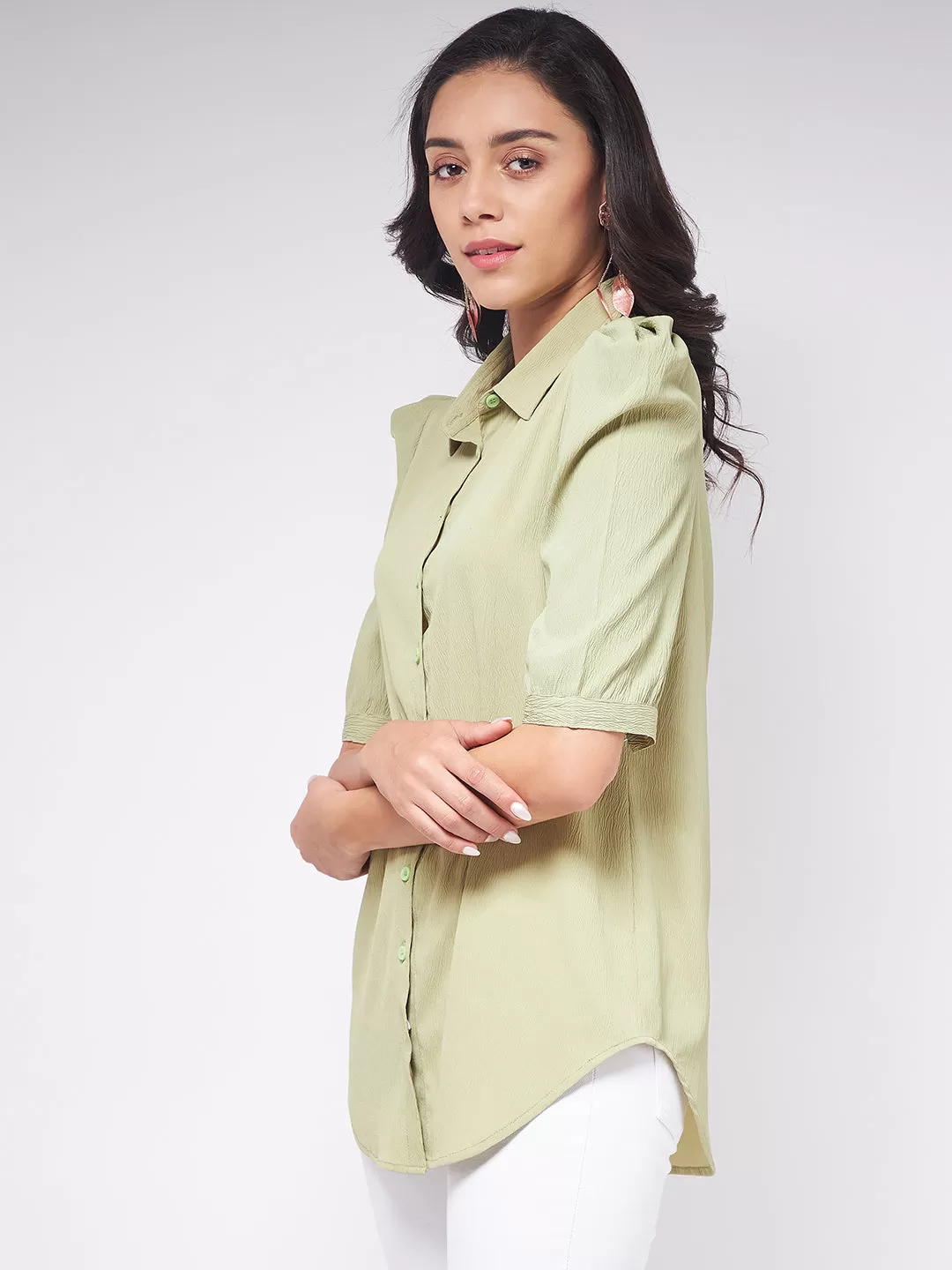 Flaunt Yourself In Solid Pleated Sleeves Shirt