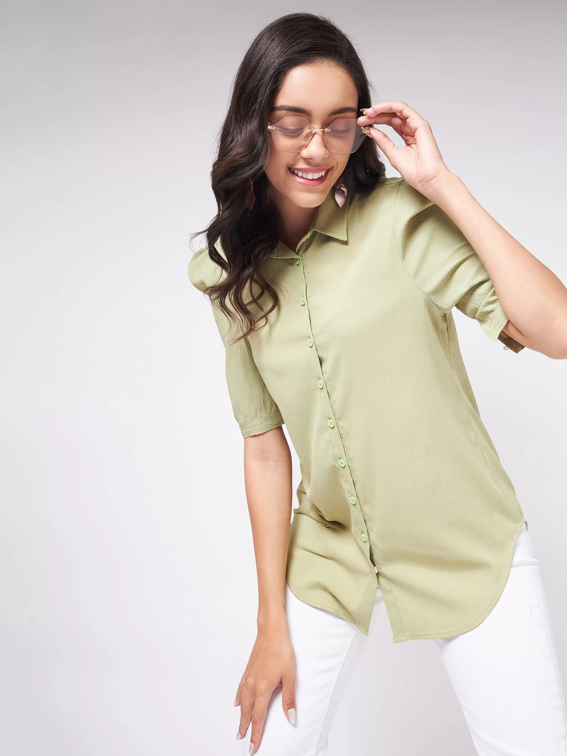 Flaunt Yourself In Solid Pleated Sleeves Shirt