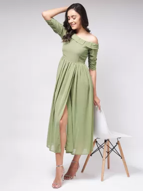 Flaunt Yourself In Stylish Shoulder Dress With Gathered Hemline