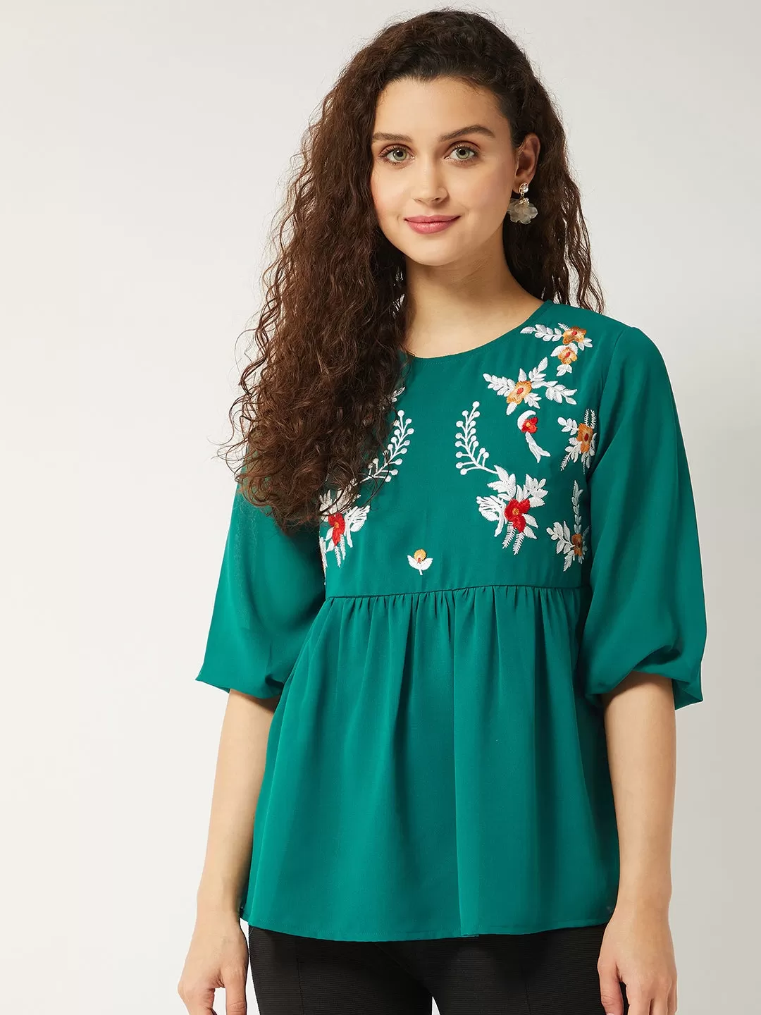 Floral Embroidered Sheer Top