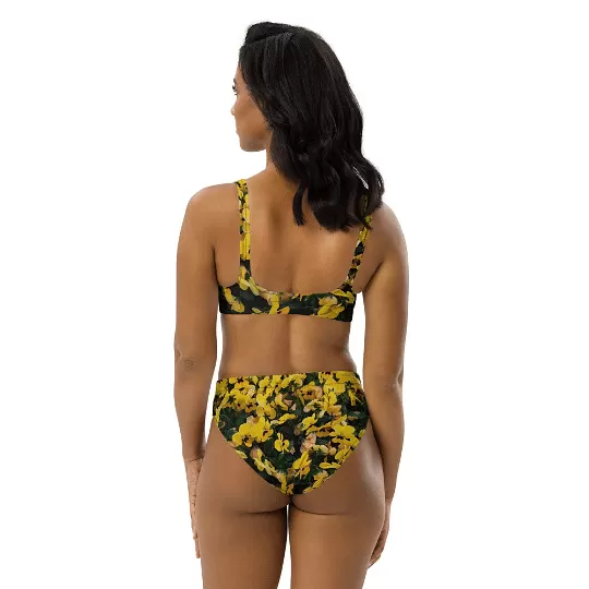 Flower Bikini Set / Yellow Violets / High Wist / Recycled Polyester