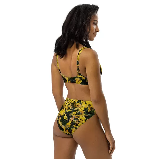 Flower Bikini Set / Yellow Violets / High Wist / Recycled Polyester