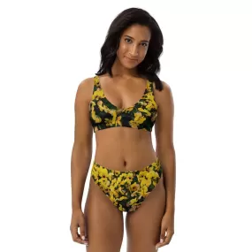 Flower Bikini Set / Yellow Violets / High Wist / Recycled Polyester