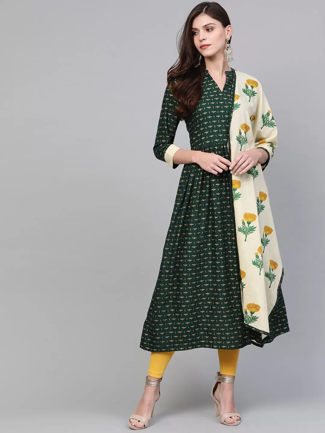 Foil Printed Kurta With Dupatta