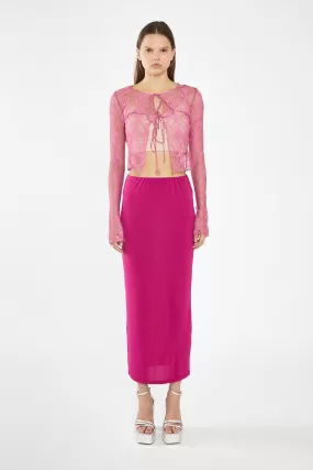 Fuchsia Lace Tie-Front Flare-Sleeve Top