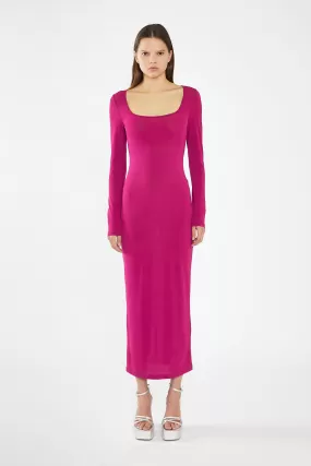 Fuchsia Square-Neck Bodycon Maxi-Dress