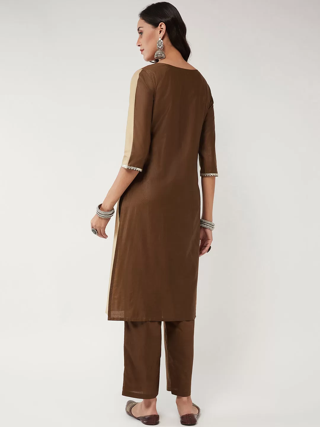 Fusion Embroidered Allover With Color-Blocking Kurta