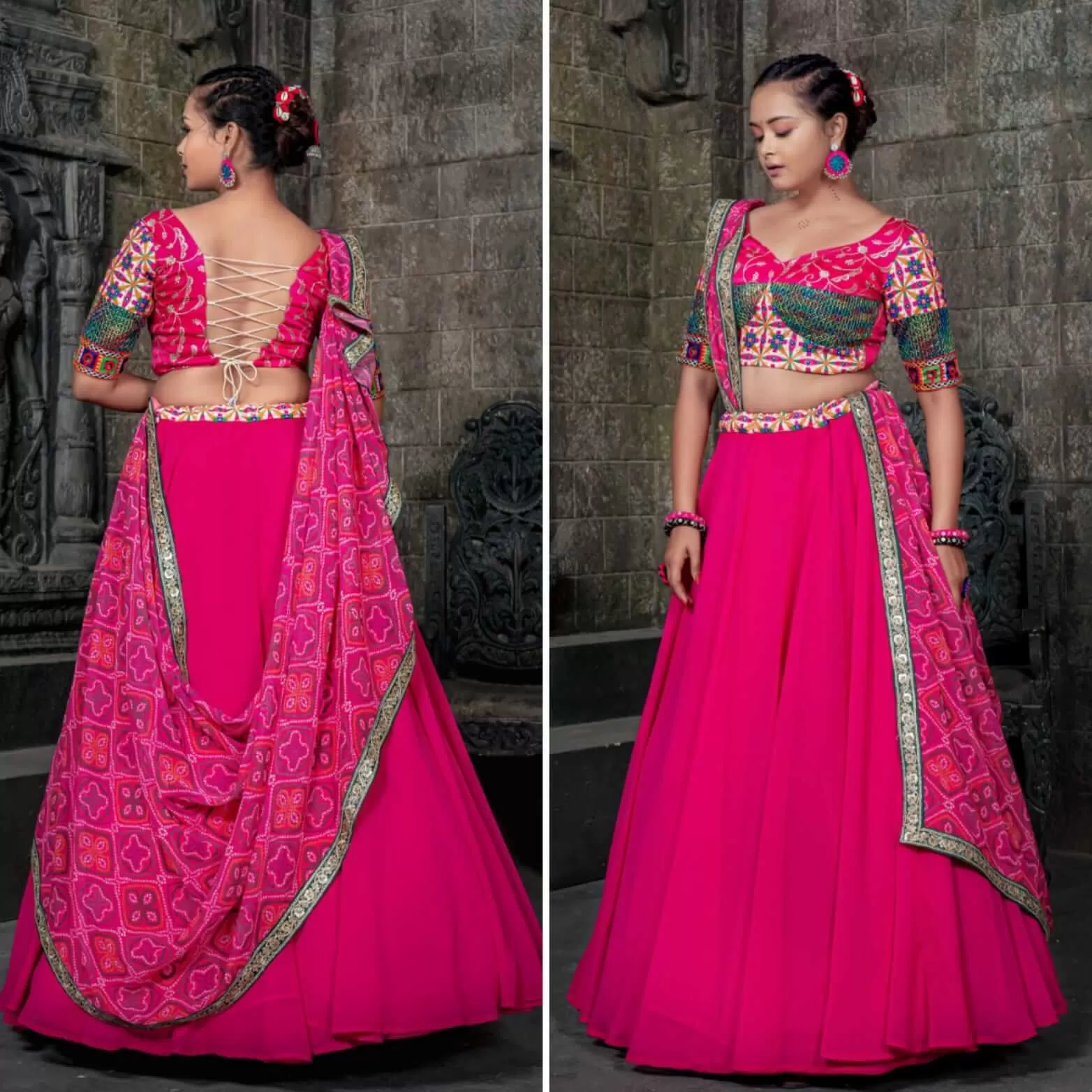 Georgette Chania Choli - Hot Pink