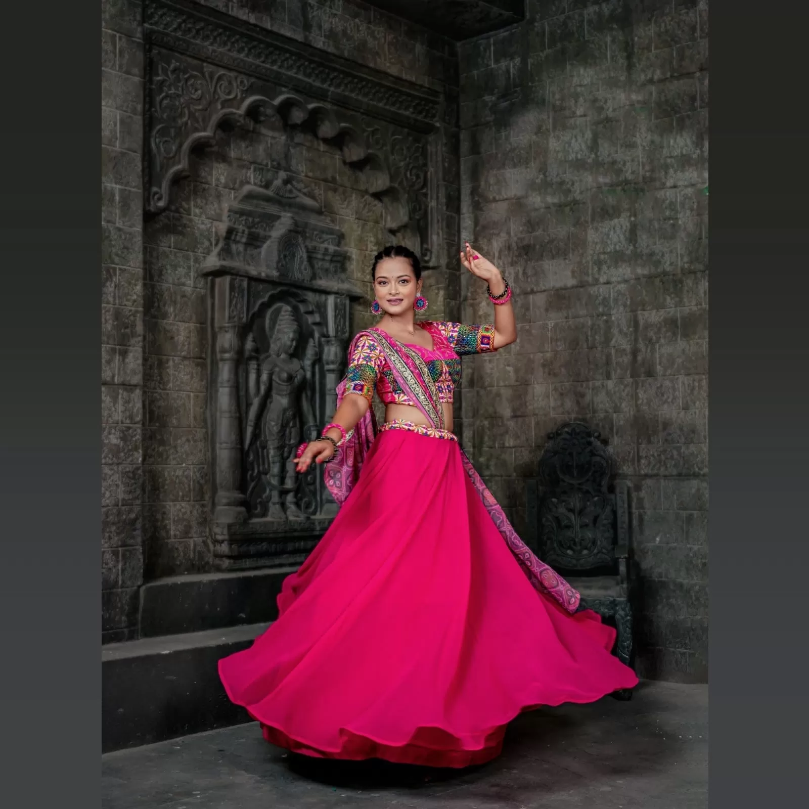 Georgette Chania Choli - Hot Pink