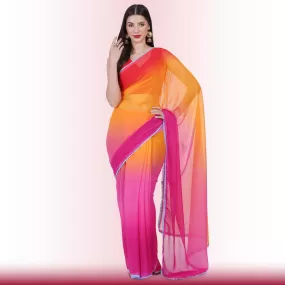 Georgette Saree in multi-color - Pink