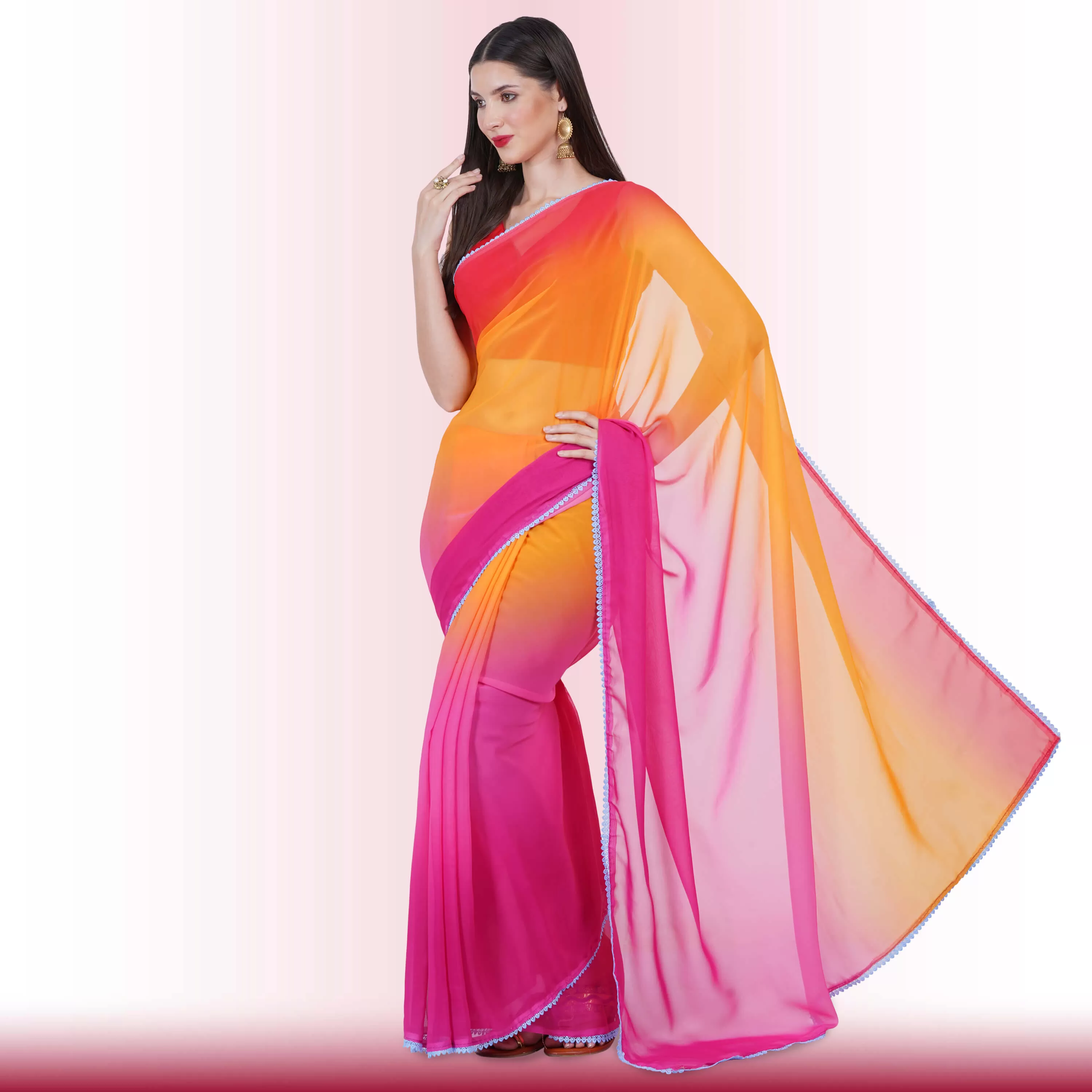 Georgette Saree in multi-color - Pink