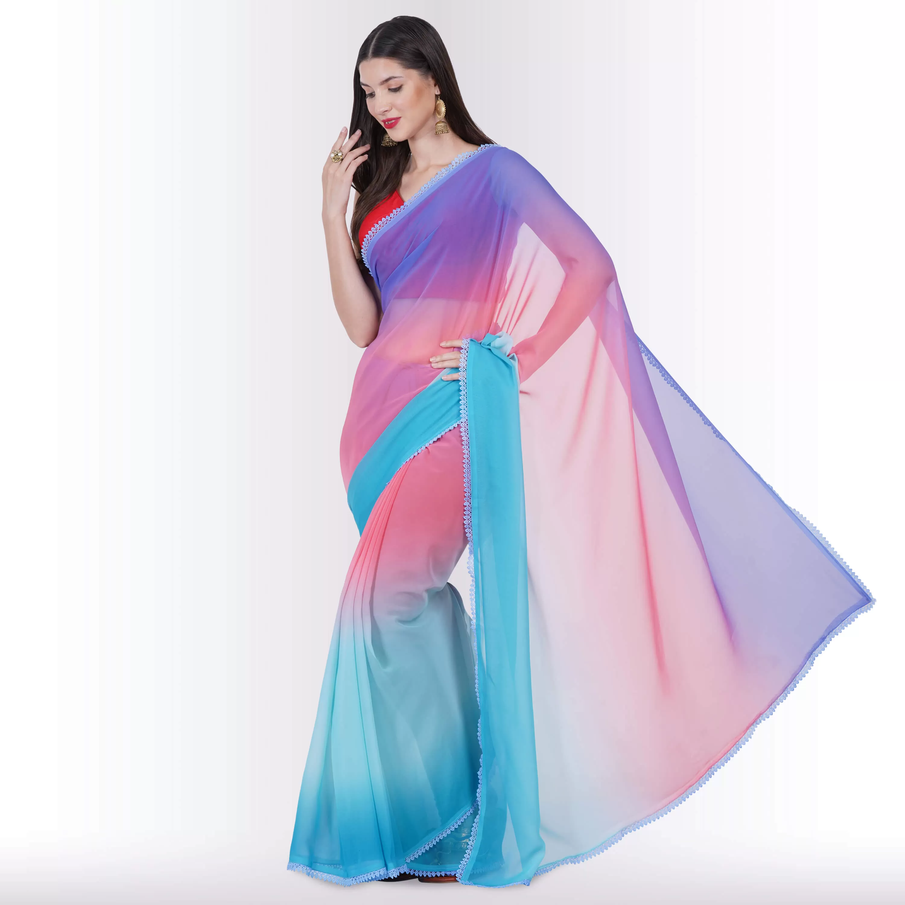 Georgette Saree in multi-color - Purple