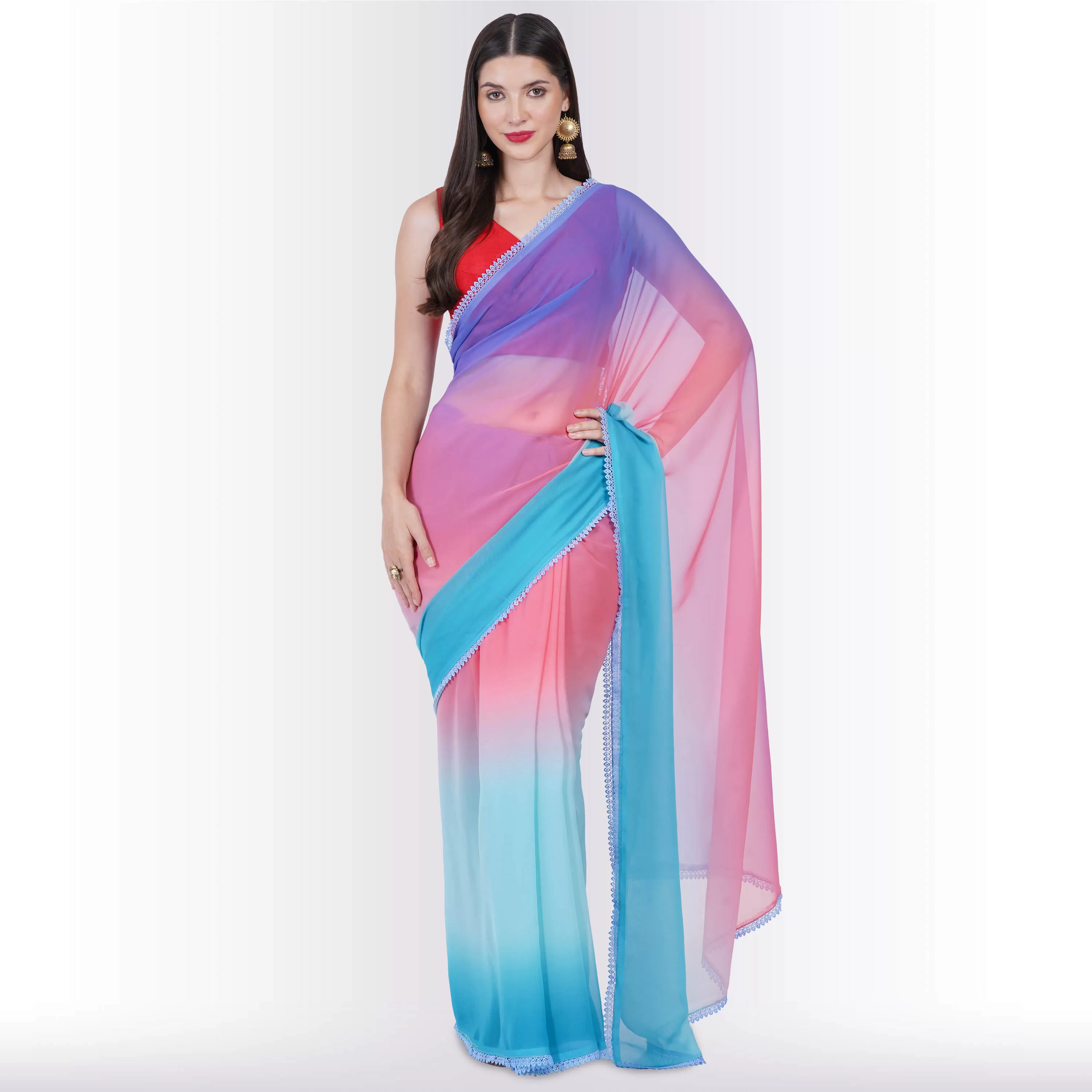 Georgette Saree in multi-color - Purple