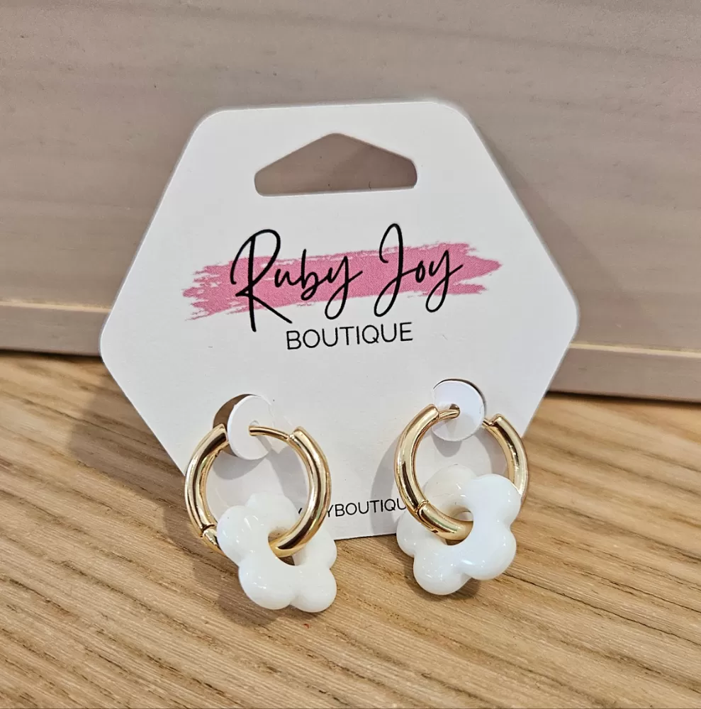 Glass Flower Huggie Earrings