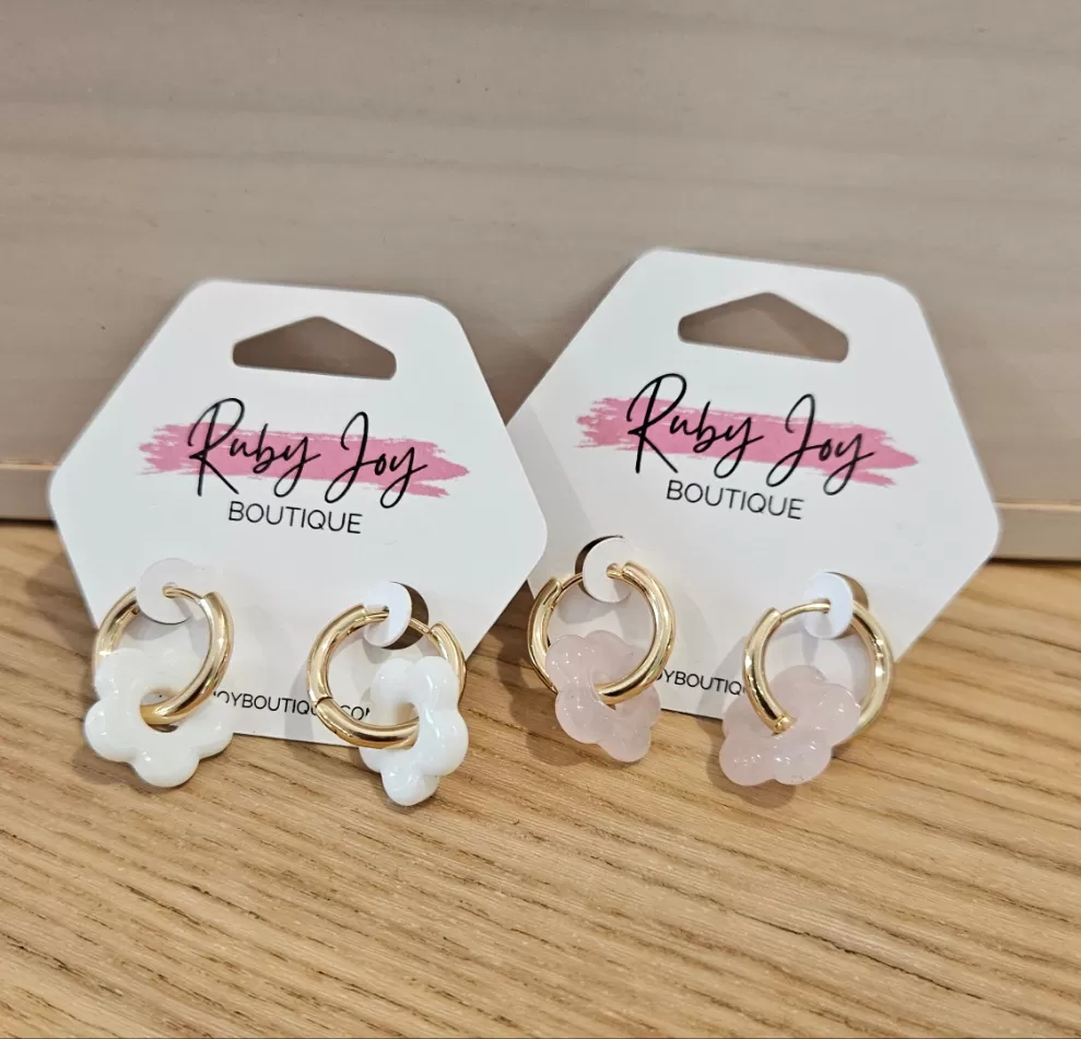 Glass Flower Huggie Earrings