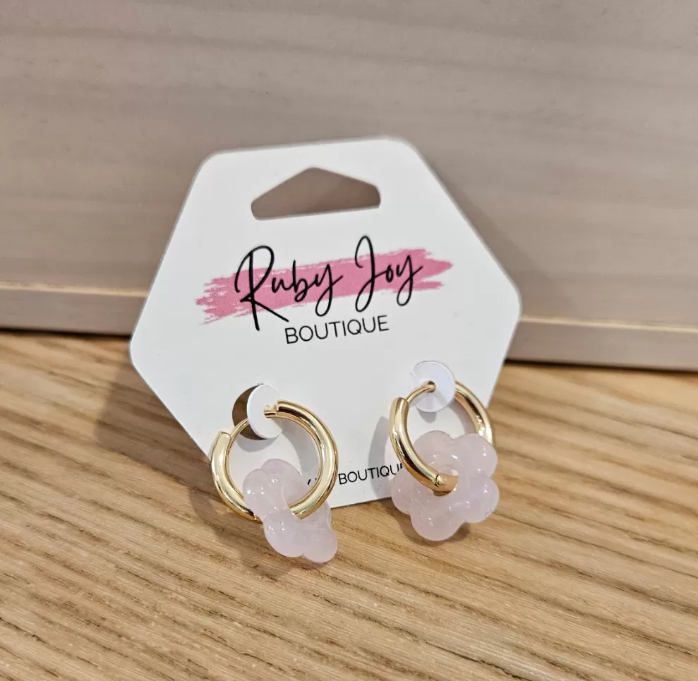 Glass Flower Huggie Earrings