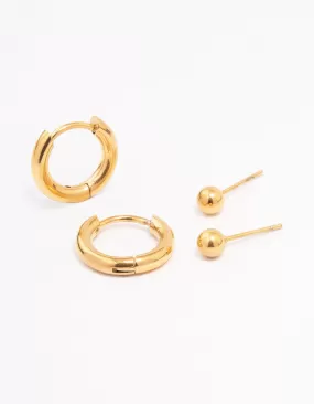 Gold Plated Surgical Steel Plain Stud & Huggie Earring Pack