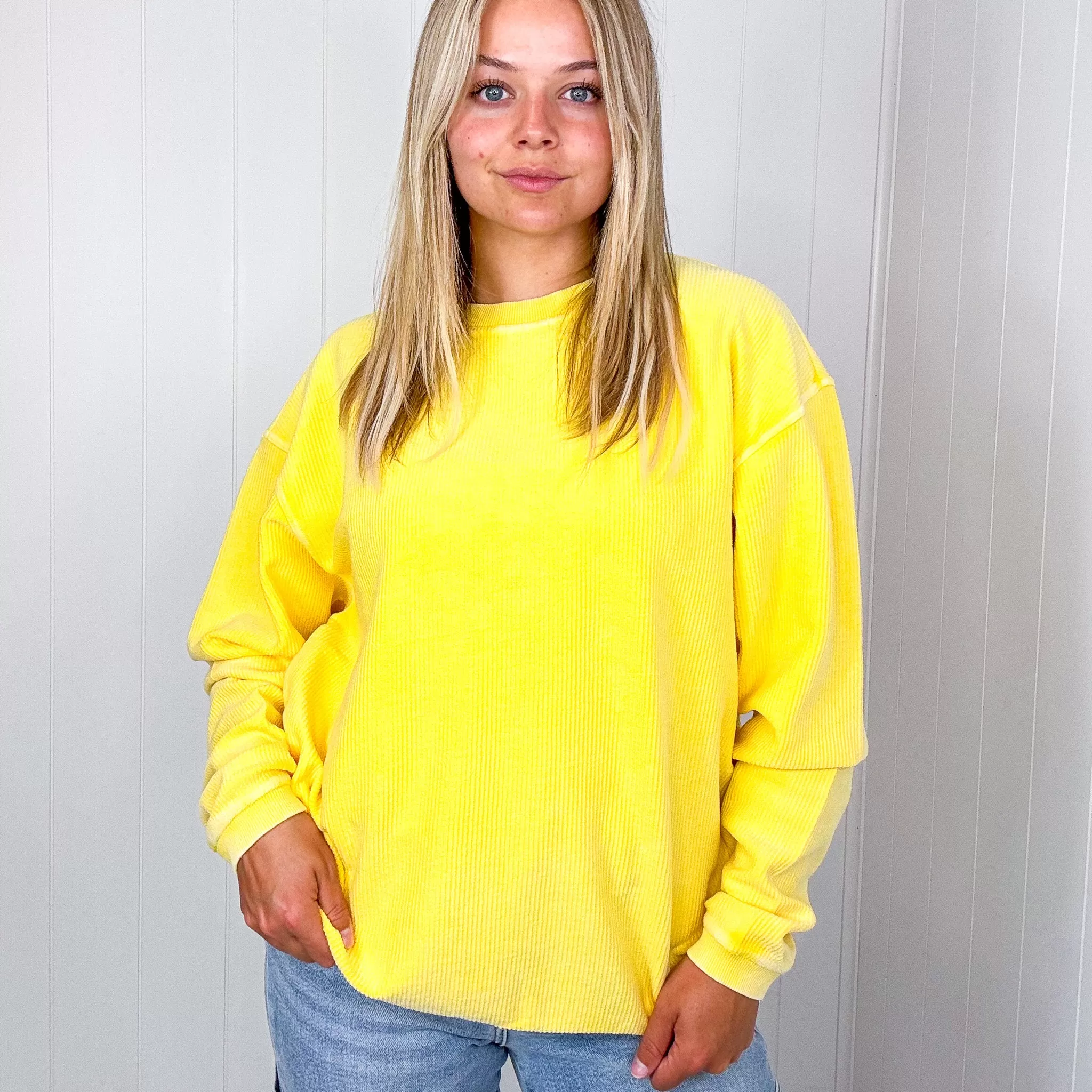 Golden Oversized Luxe Soft Corded Crewneck Pullover