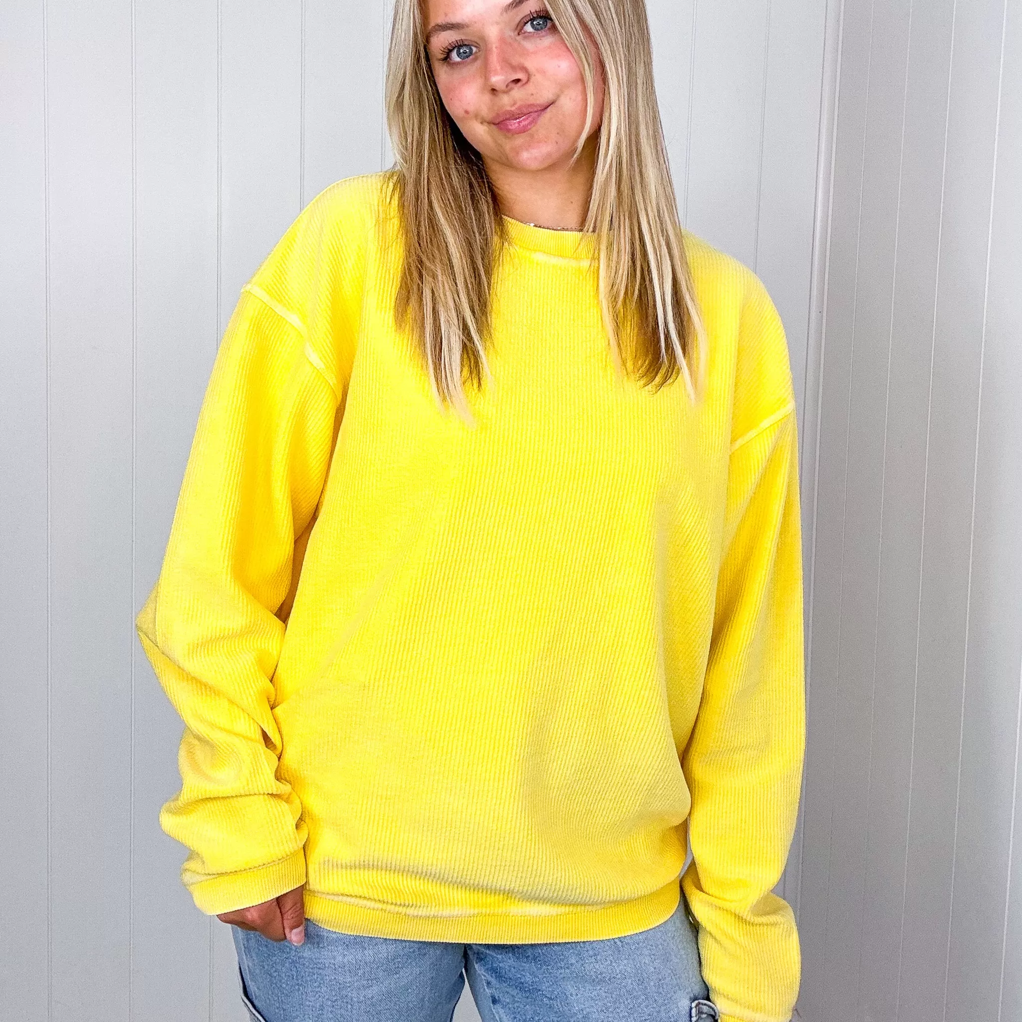 Golden Oversized Luxe Soft Corded Crewneck Pullover