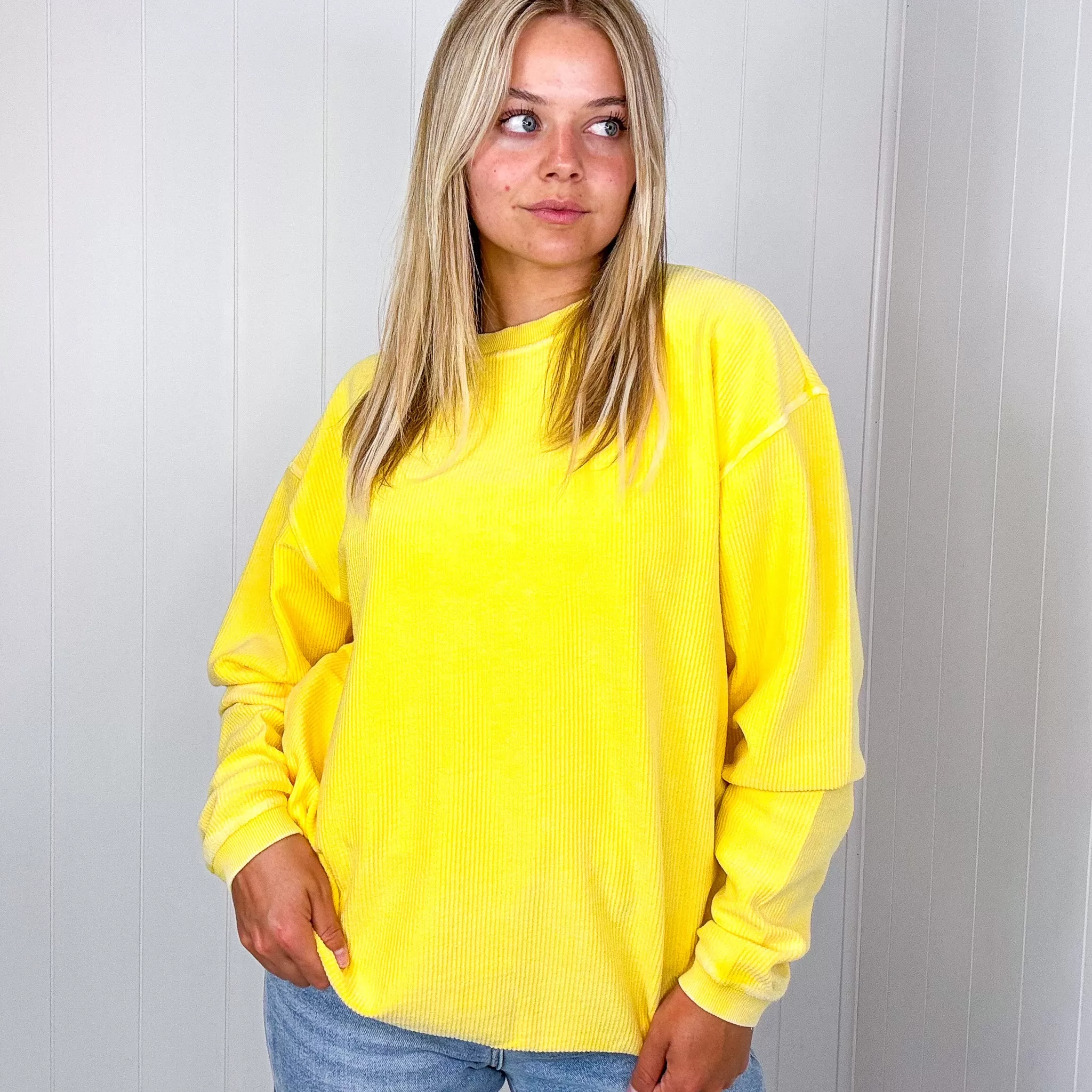 Golden Oversized Luxe Soft Corded Crewneck Pullover