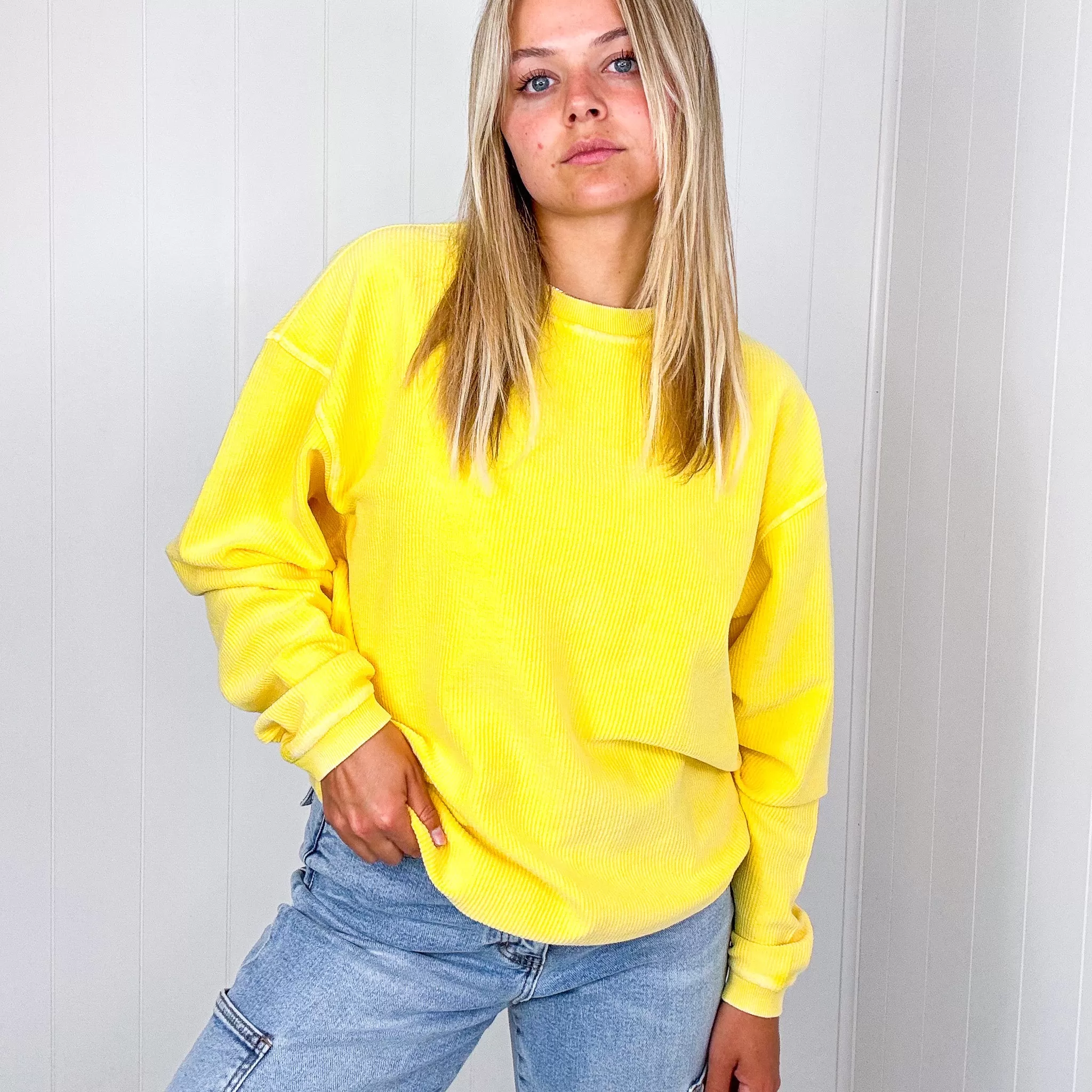 Golden Oversized Luxe Soft Corded Crewneck Pullover