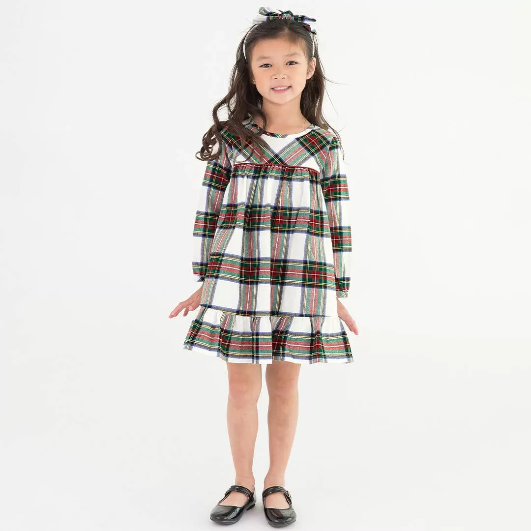 Good Tidings Plaid Long Sleeve Ruffle Hem Dress