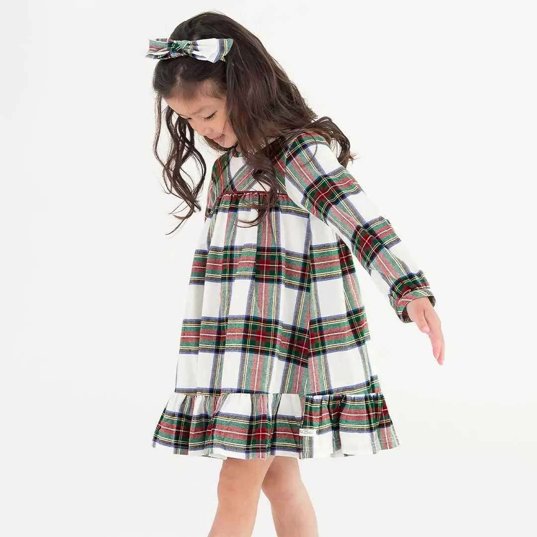 Good Tidings Plaid Long Sleeve Ruffle Hem Dress