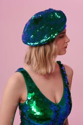 GRACE SEQUIN BERET - EMERALD