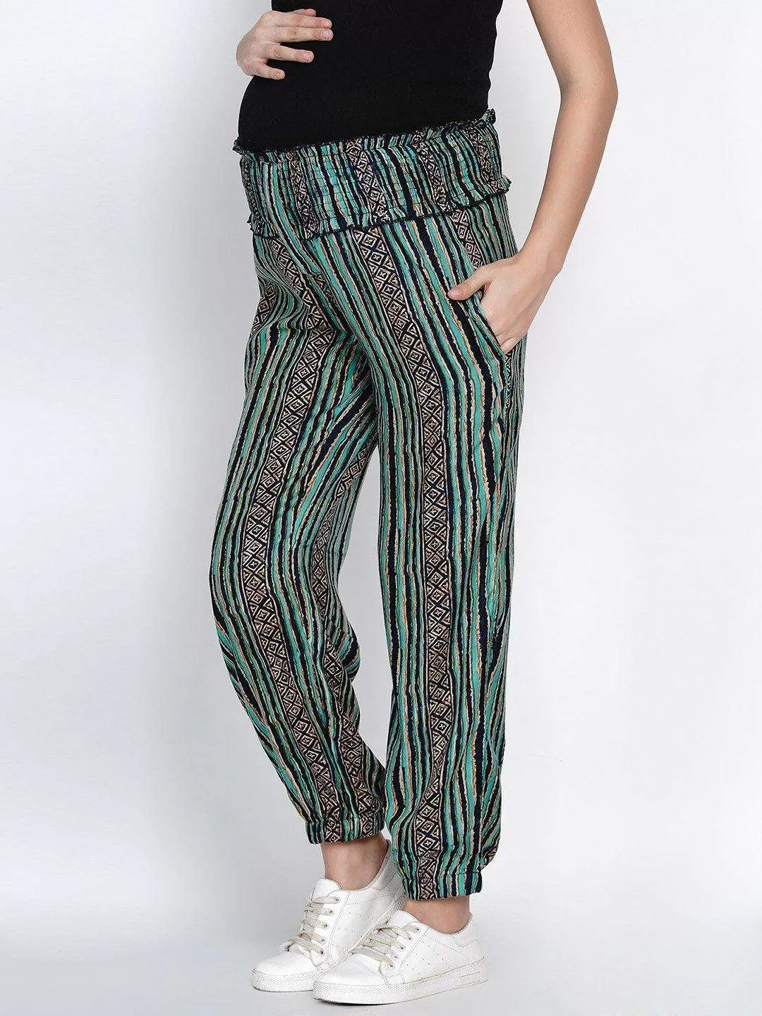 Green Printed Maternity and Nursing Loungwear