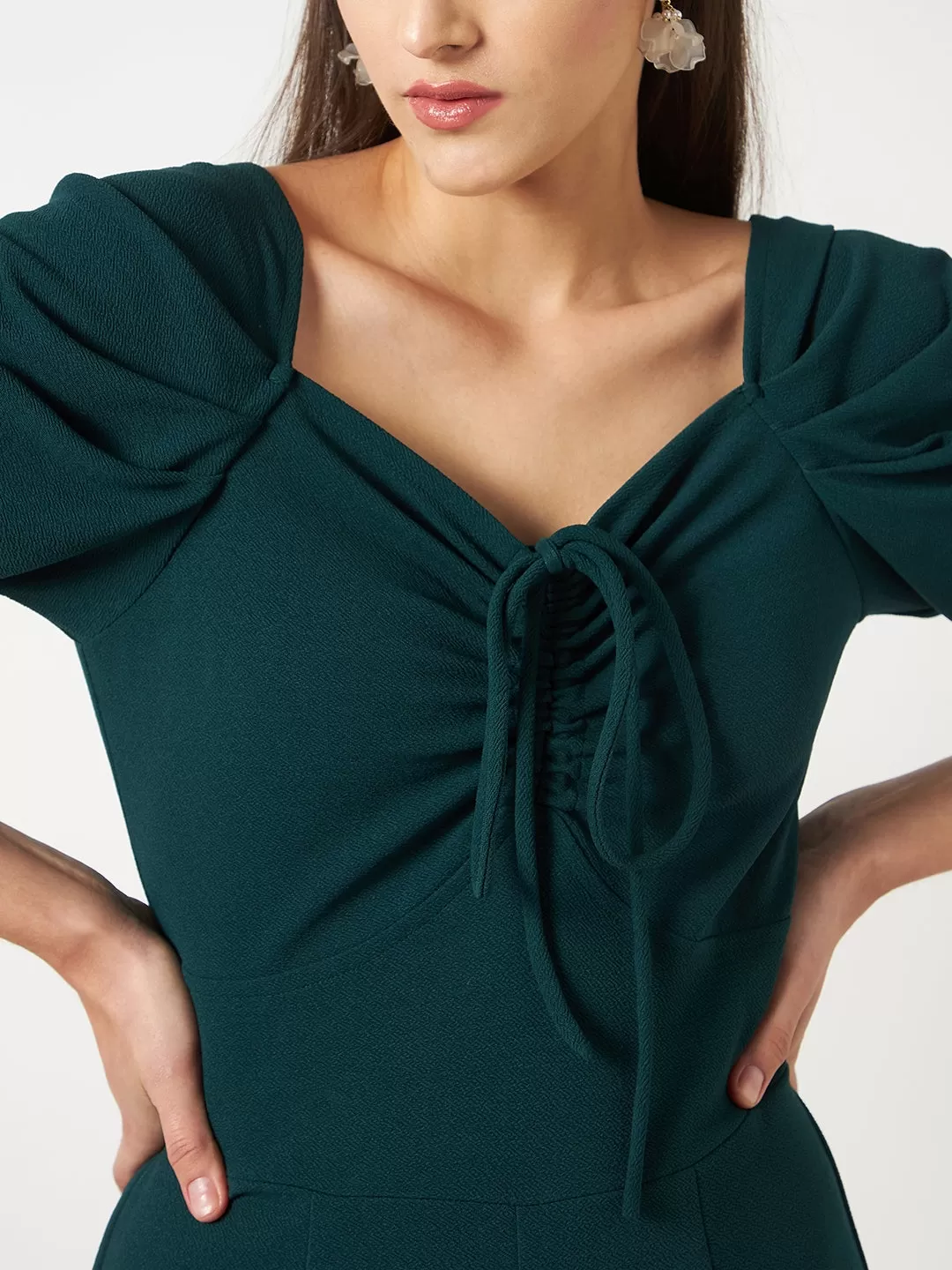 Green Solid Stylish Jumpsuit With Cowl Sleeves