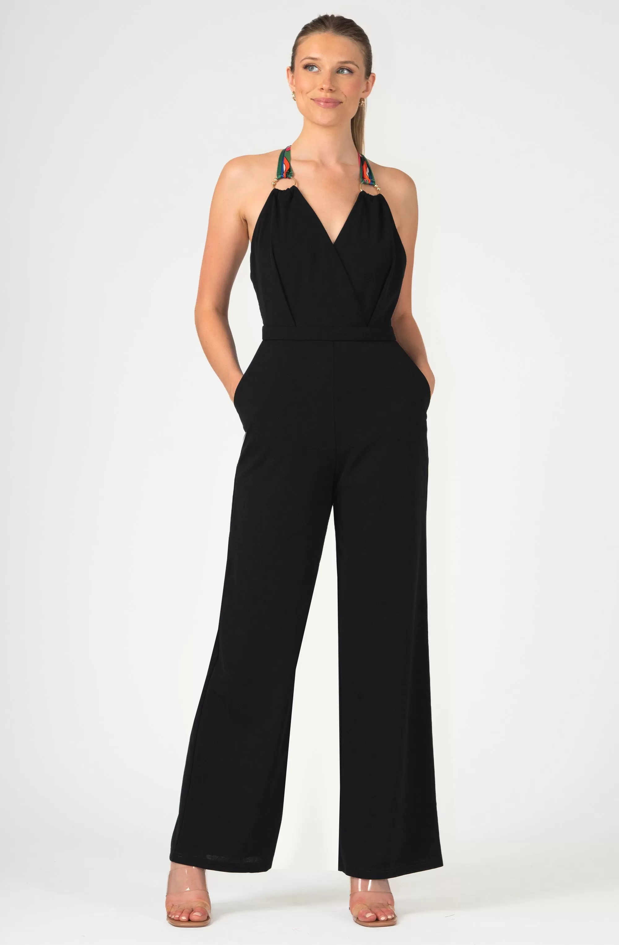 Halter Satin Tie Jumpsuit with wide leg