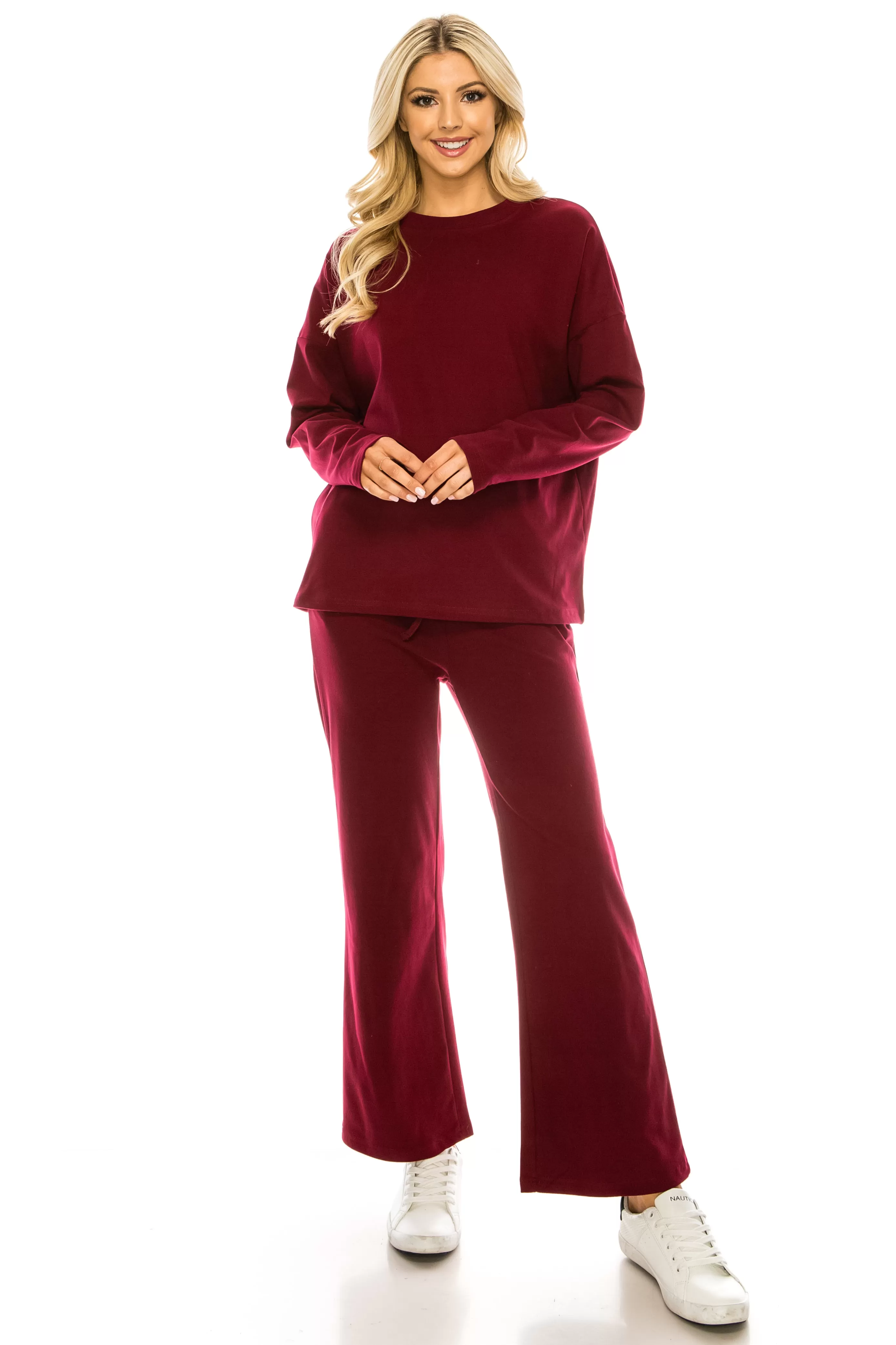 Haute Edition Women's Knit Lounge Set with Sweatshirt and Flared Pant