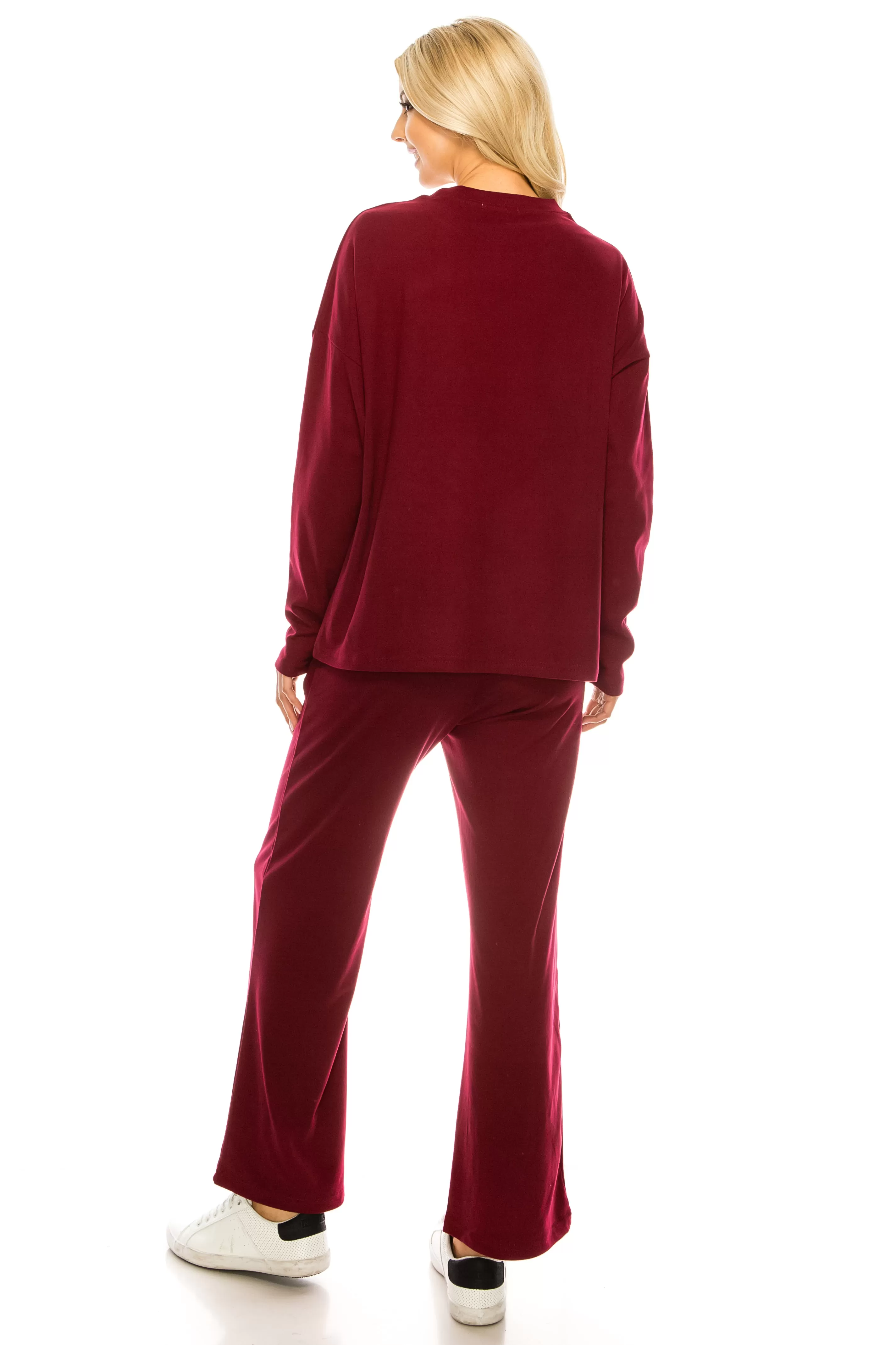 Haute Edition Women's Knit Lounge Set with Sweatshirt and Flared Pant