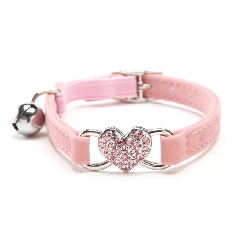 Heart Charm and Bell Cat Collar Safety Elastic Adjustable with Soft Velvet Material 5 colors pet Product small dog collar