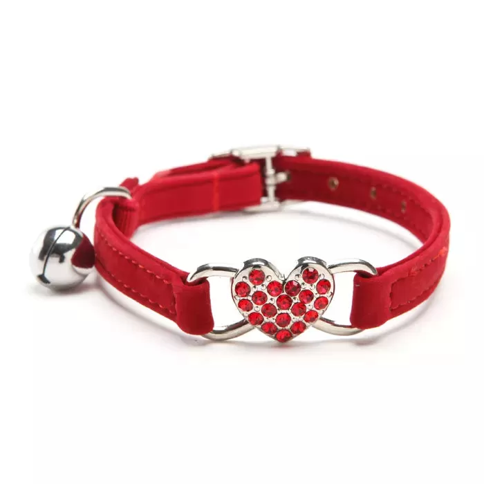 Heart Charm and Bell Cat Collar Safety Elastic Adjustable with Soft Velvet Material 5 colors pet Product small dog collar